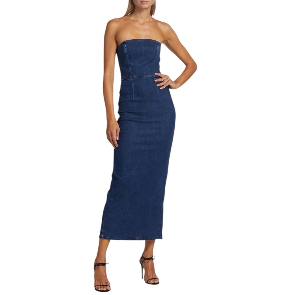 Reformation Eugenia Denim Strapless Midi-Dress